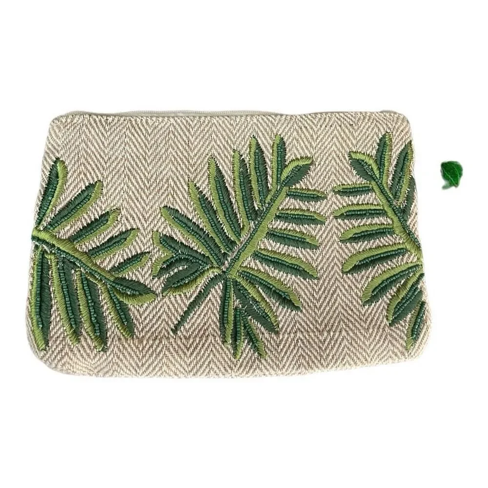 Unbranded Cream Leaf Embroidered Clutch Makeup Bag‎